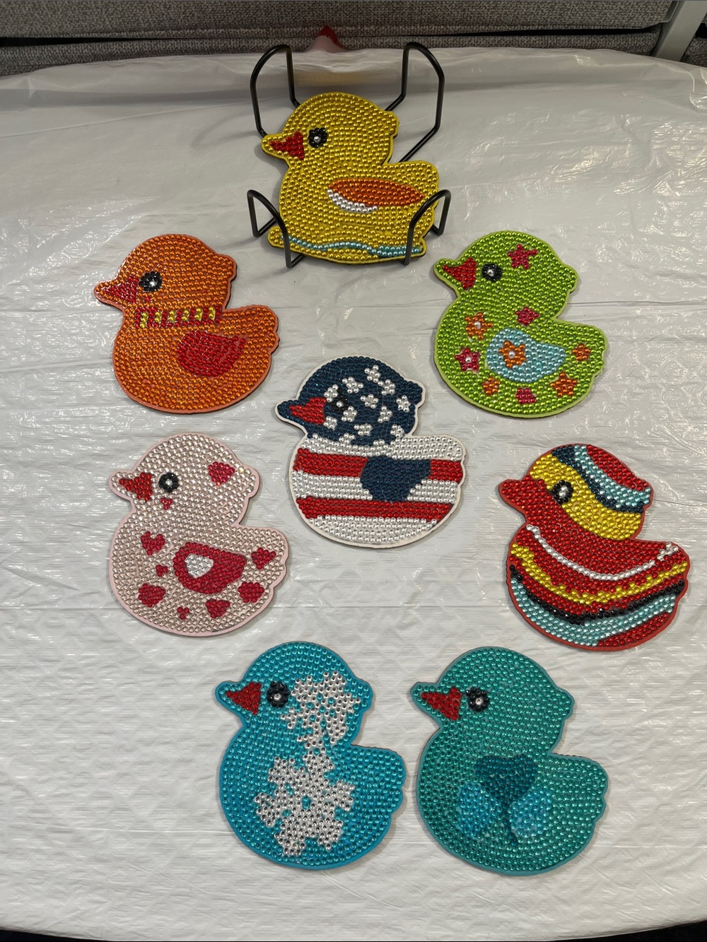 Beaded Rubber Duck Coasters - Colorful Set of 8